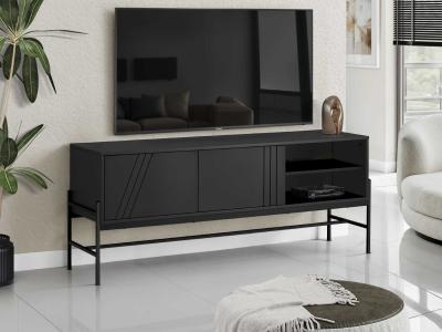 Monarch 60"L TV Stand in Grey Black Metal with Storage - i 2739