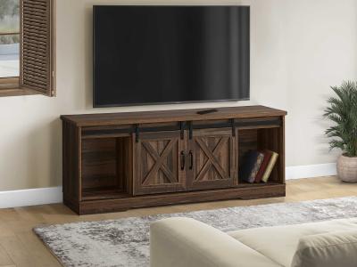 Monarch 60"L TV Stand with 2 Sliding Doors in Brown Reclaimed-Look - i 2748