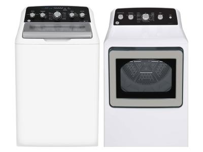 27" GE 4.9 Cu. Ft. Top Load Washer and 7.2 Cu. Ft. Top Load Electric Dryer - GTW491BMRWS-GTD49EBMRWS